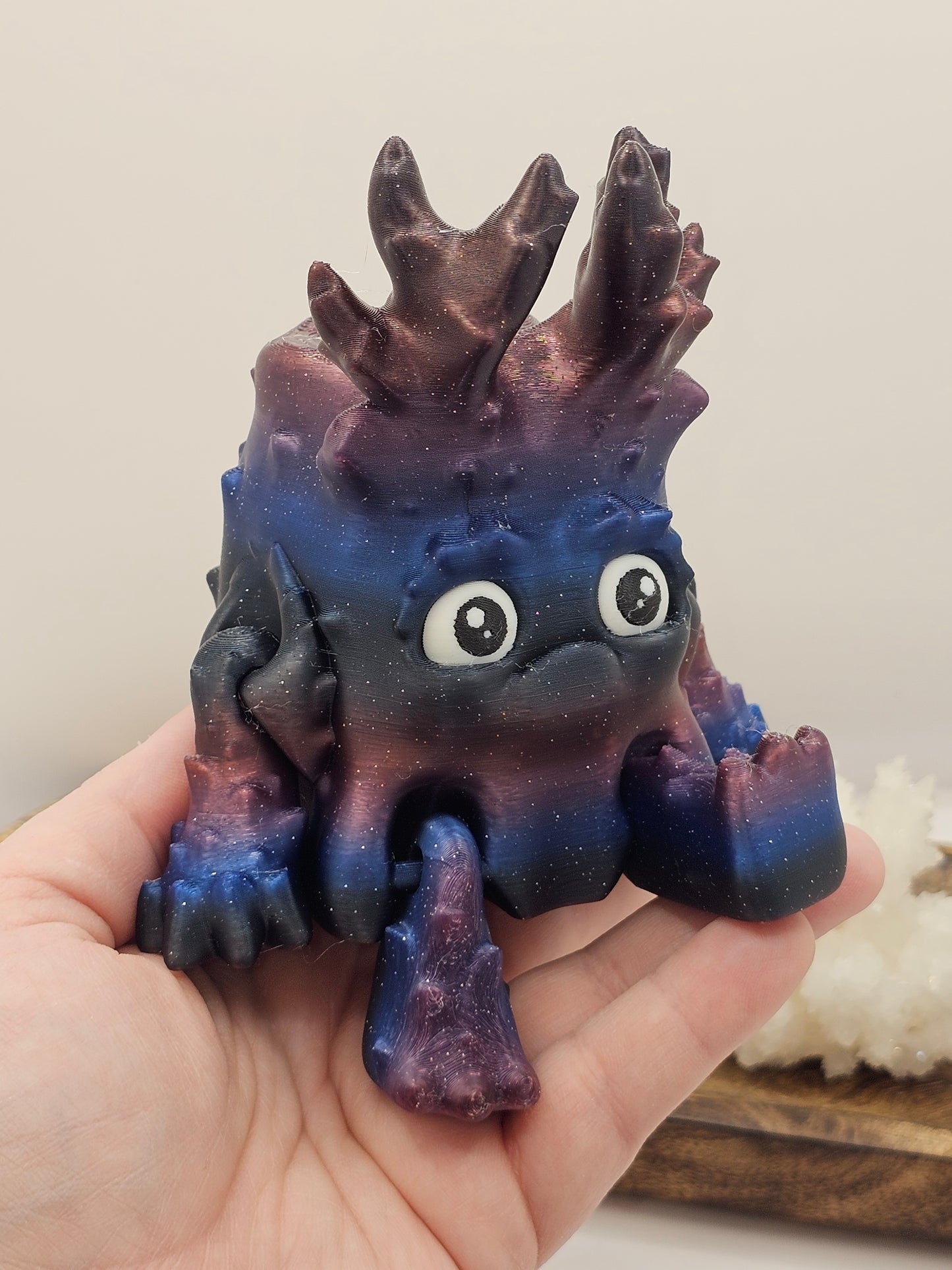 Grumpy Forest Guardian-3D Printed Articulating Figurine-Galaxy Glitter-Green Warden