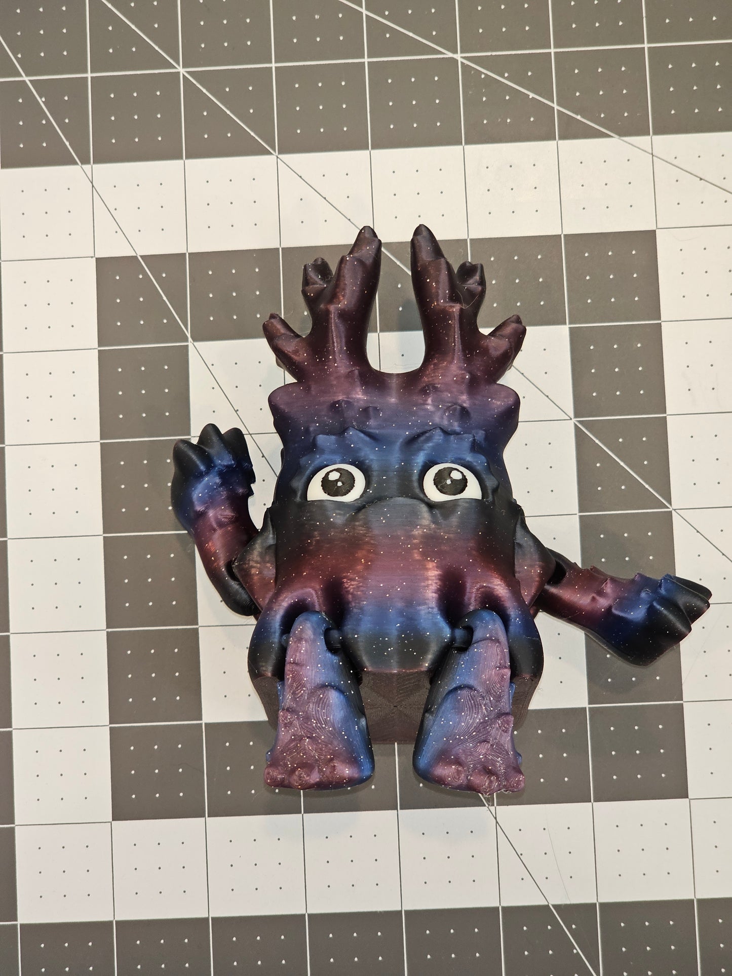 Grumpy Forest Guardian-3D Printed Articulating Figurine-Galaxy Glitter-Green Warden