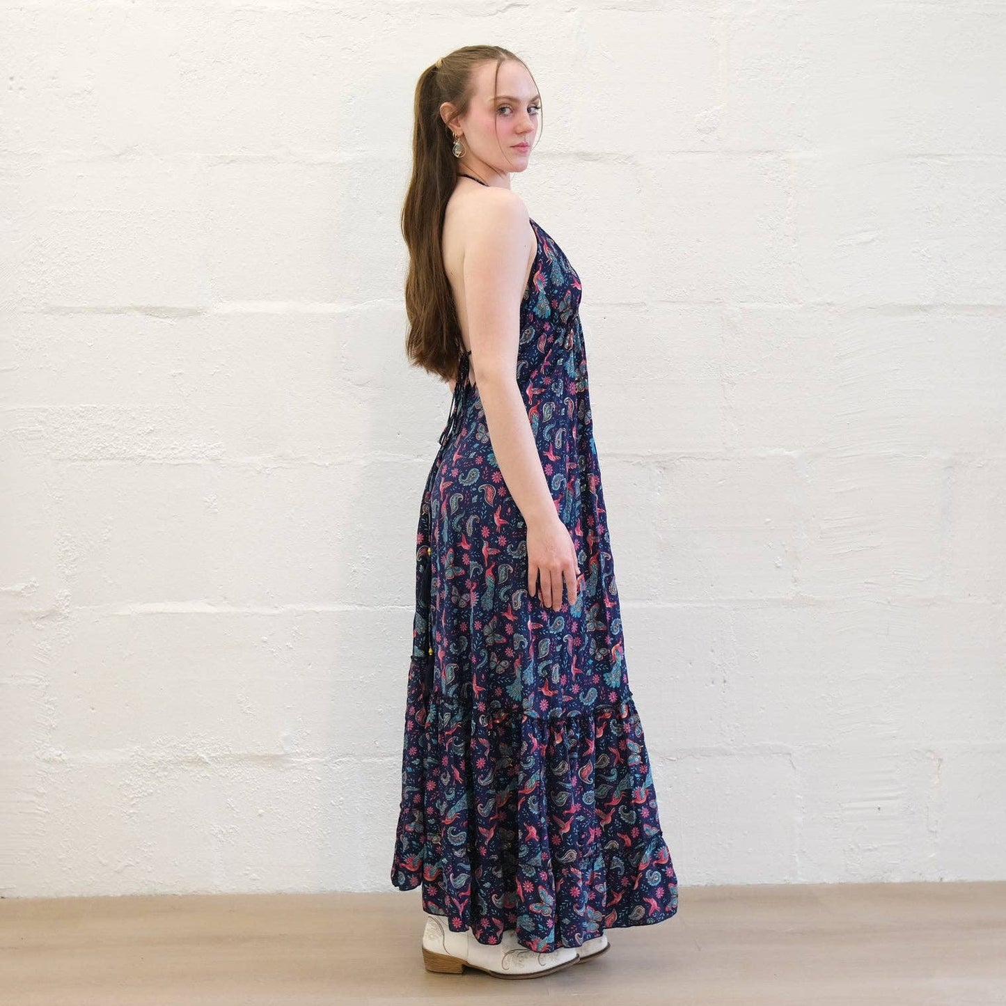 Boho Goddess Maxi Tiered Backless Dress: Black