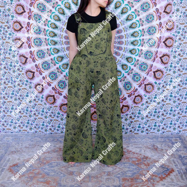 Magical Celestial/Mushroom Wide Leg Jumpsuit: Green / Plus Size