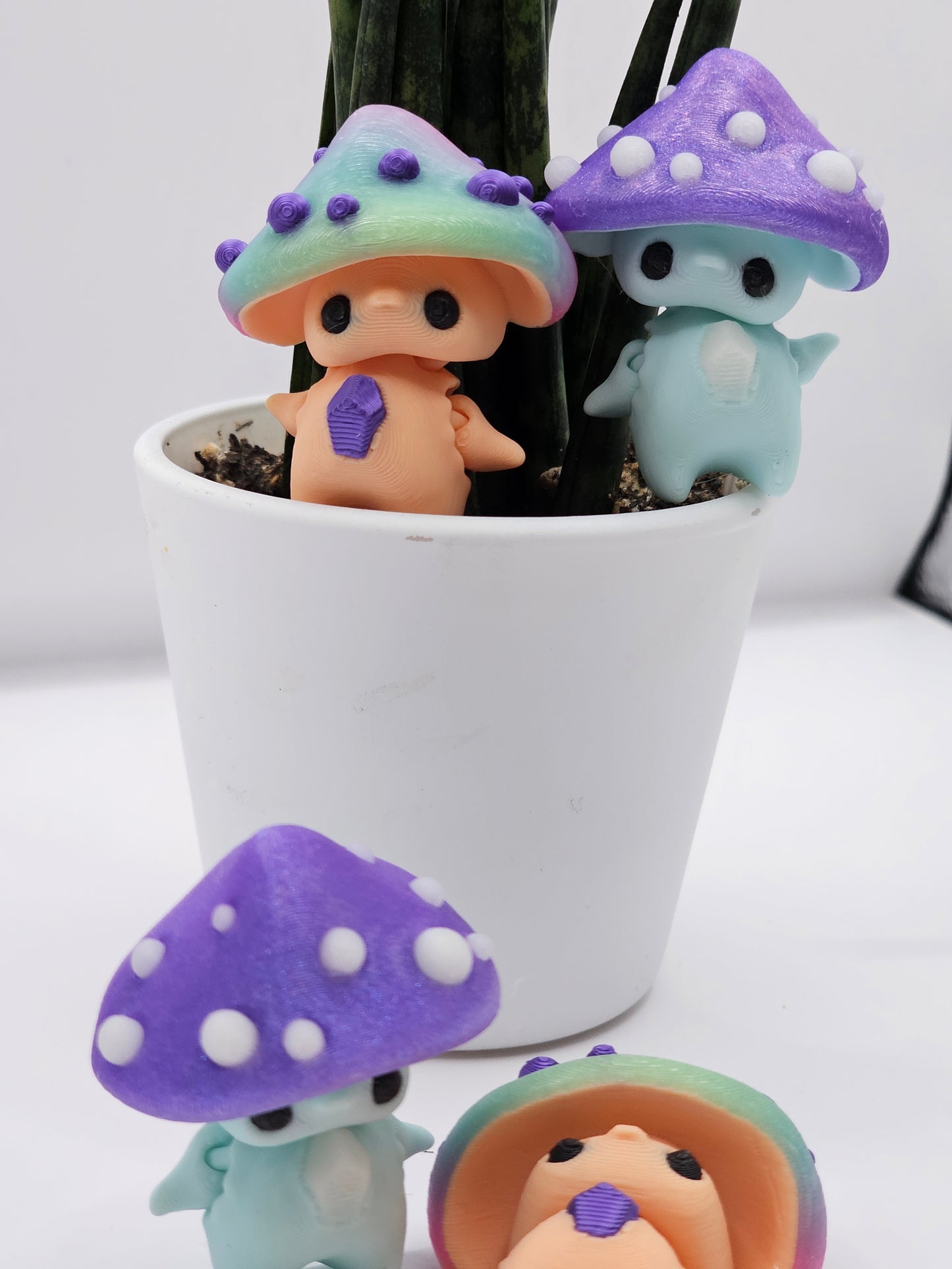 Mushroom Pixies 3D Printed Articulating Figurine Glow-in-the-dark