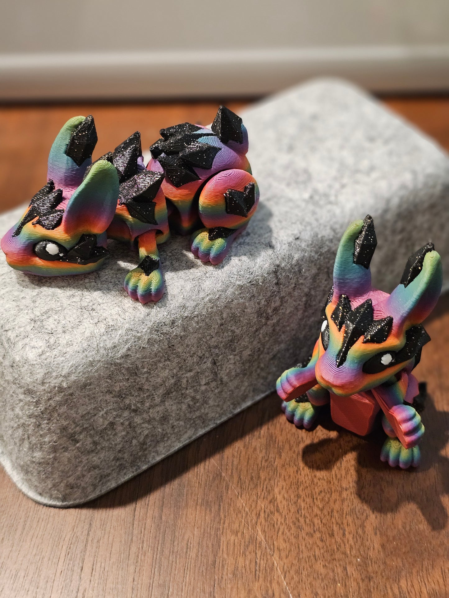 Crystal Rabbit 3D Printed Articulating Figurine Shimmer Rainbow