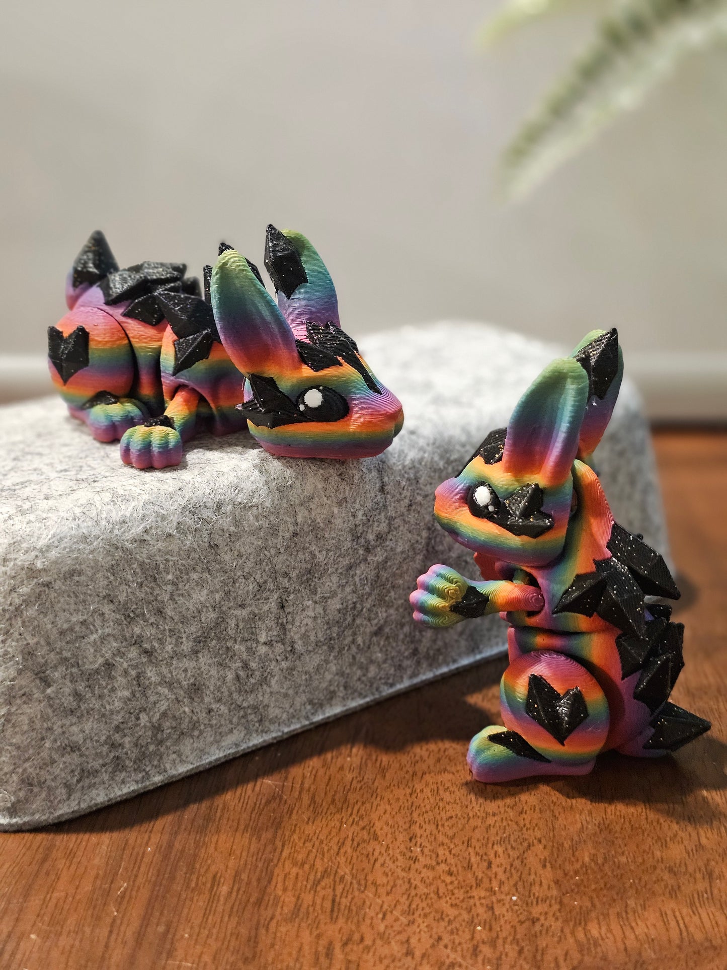 Crystal Rabbit 3D Printed Articulating Figurine Shimmer Rainbow