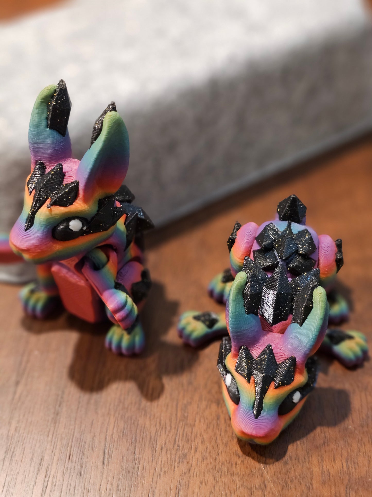 Crystal Rabbit 3D Printed Articulating Figurine Shimmer Rainbow