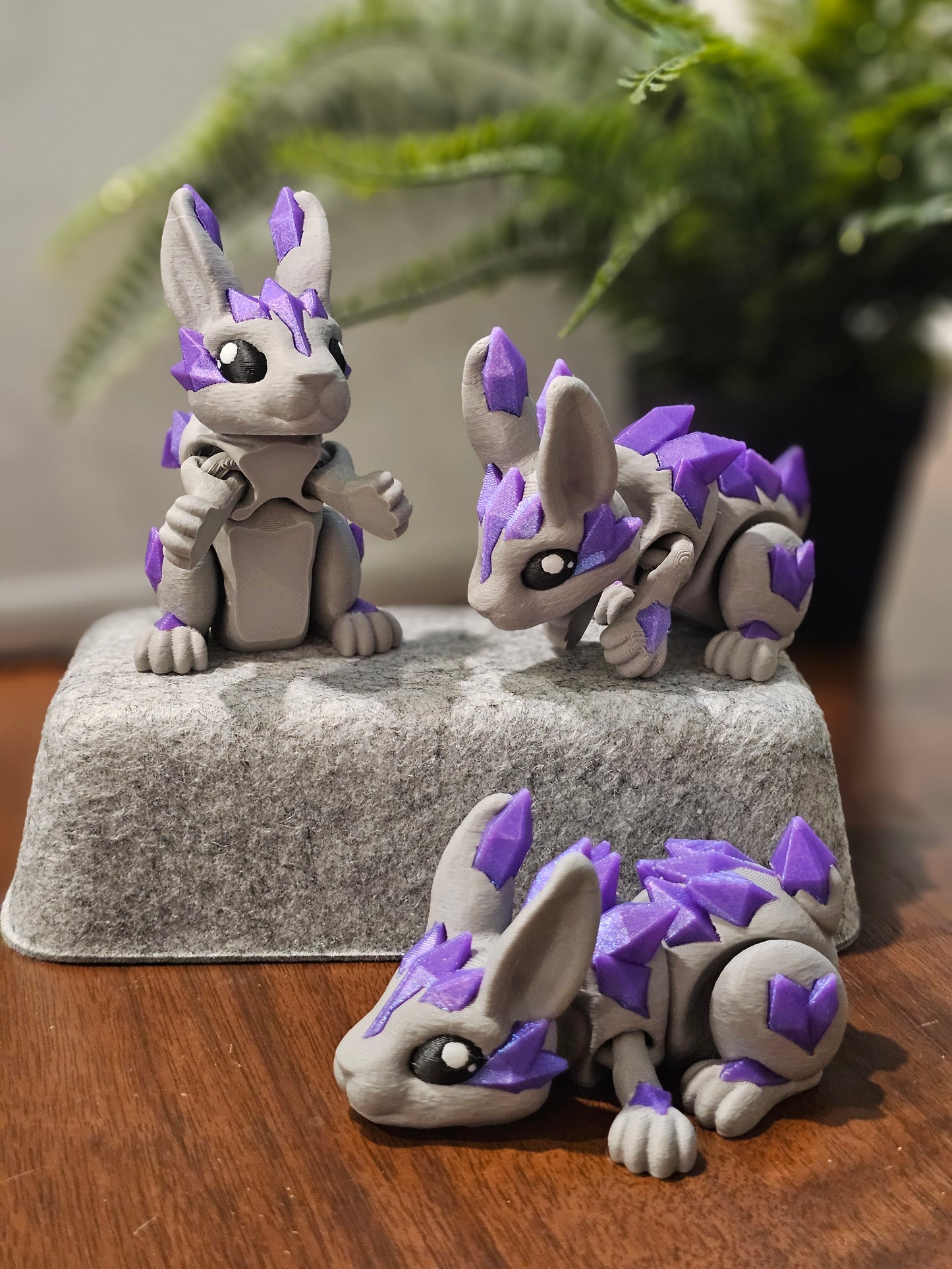 Crystal Rabbit 3D Printed Articulating Figurine Shimmer Rainbow