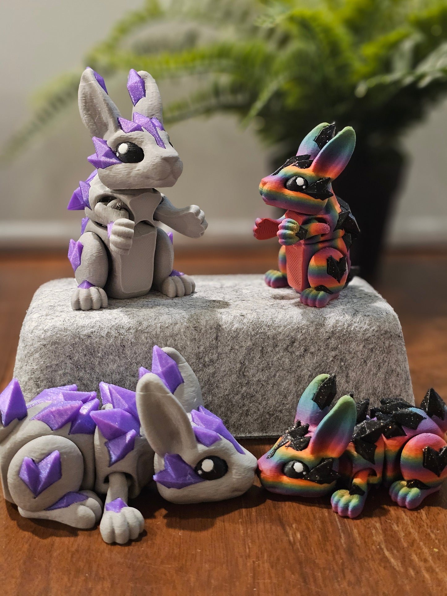 Crystal Rabbit 3D Printed Articulating Figurine Shimmer Rainbow