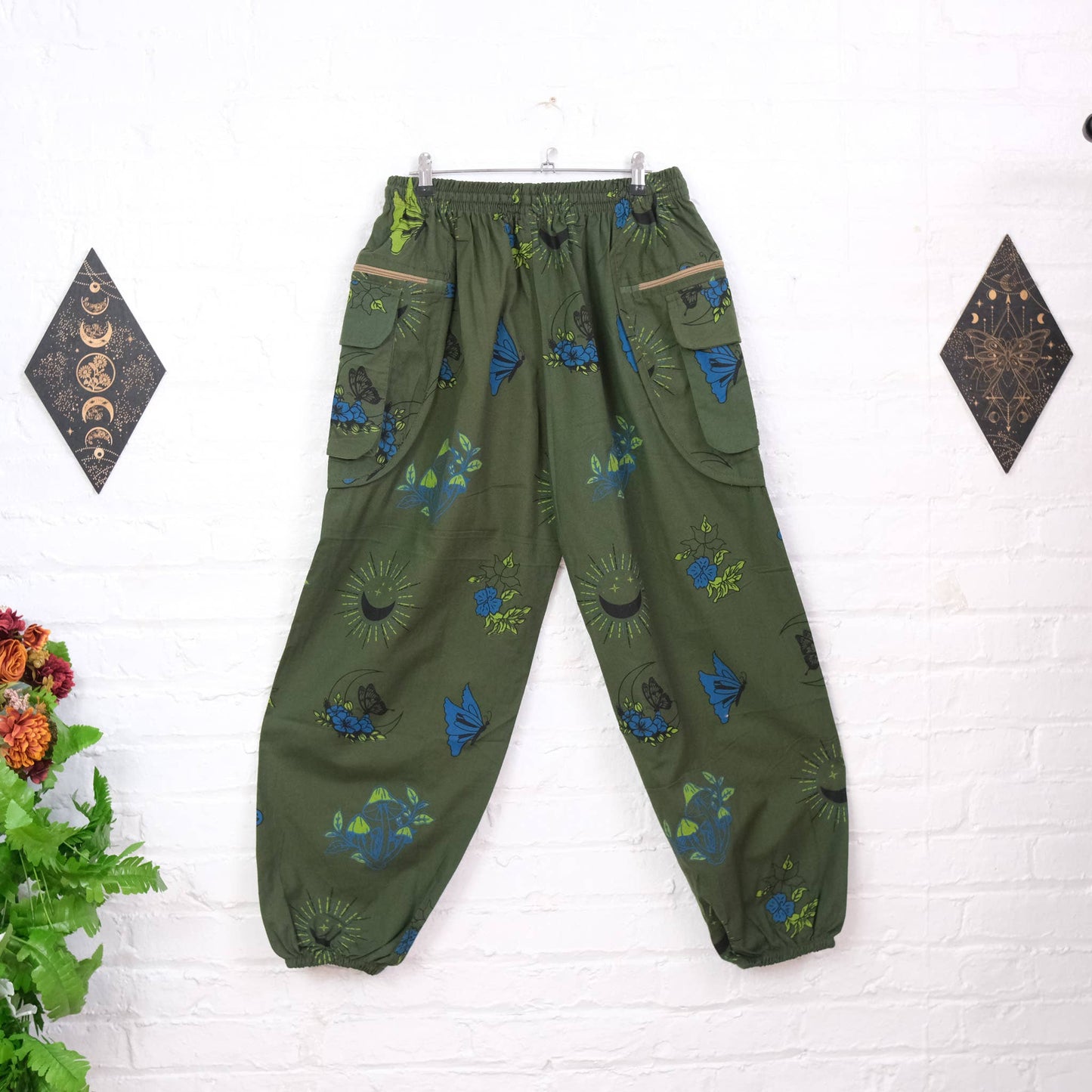 Whimsy Goth Inspired Boho Hippie Unisex Baggy Pants: Green / L/XL