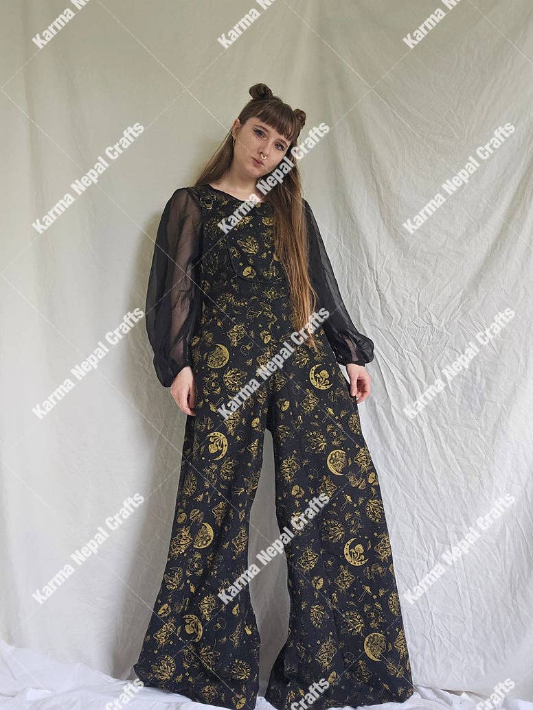 Magical Celestial/Mushroom Wide Leg Jumpsuit: Green / Plus Size