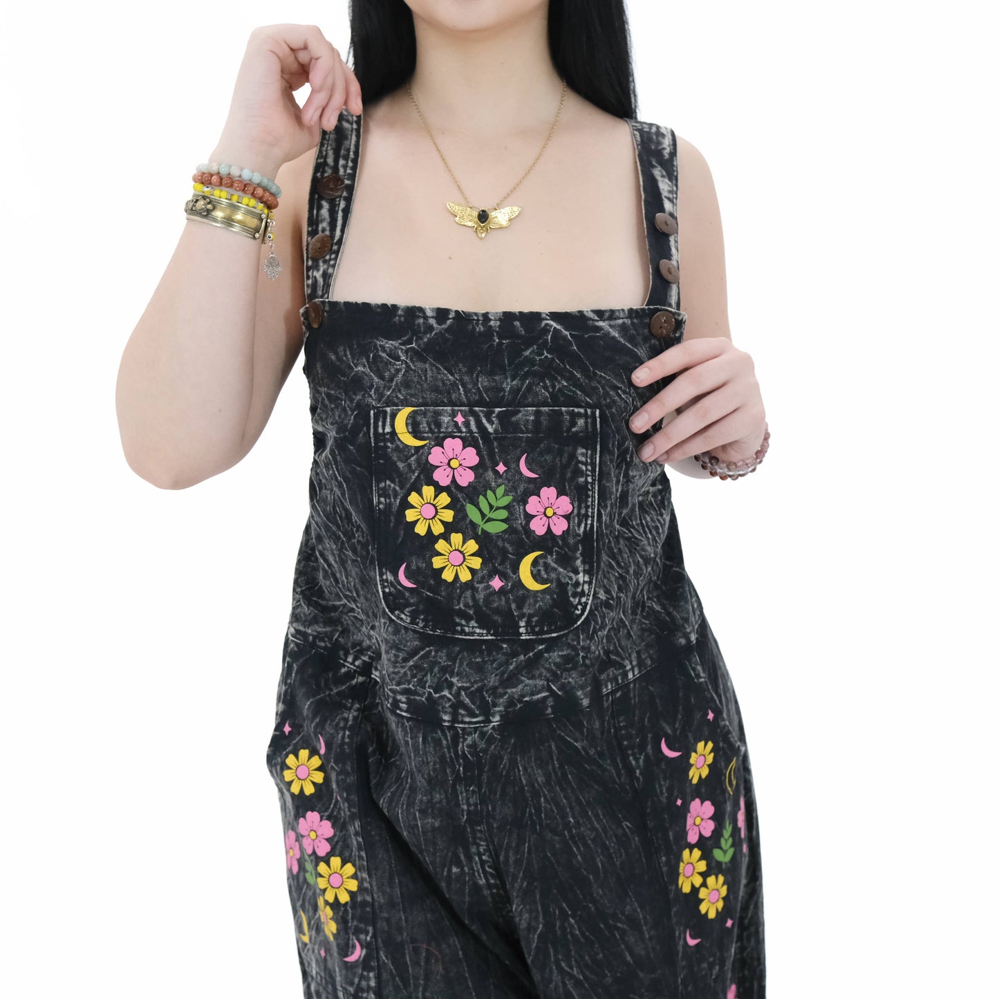 Stonewashed Cotton Celestial Jumpsuit: Gray / Plus Size