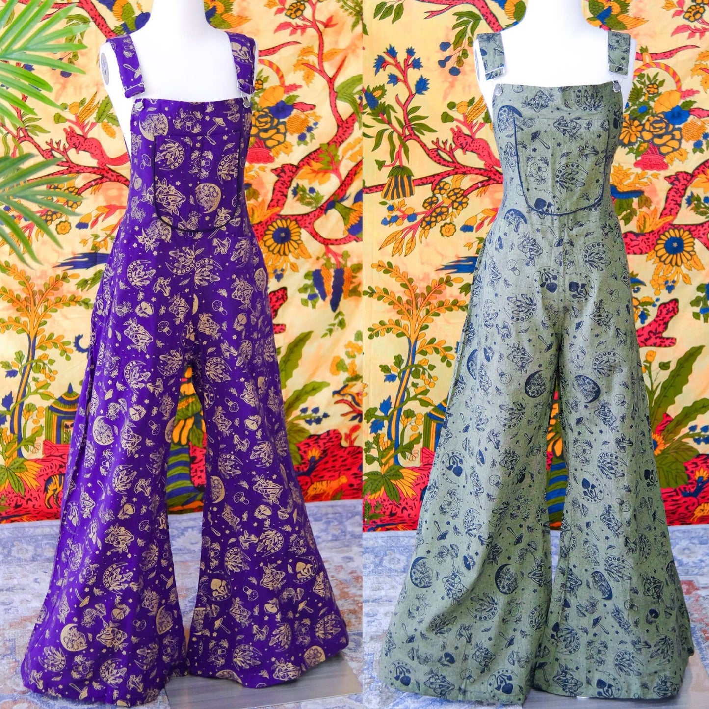 Magical Celestial/Mushroom Wide Leg Jumpsuit: Green / Plus Size