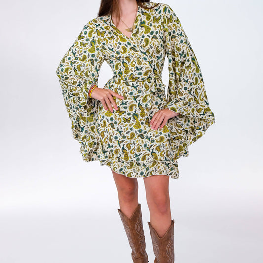 Fairy Meadow Wrap Dress: Olive / L/XL