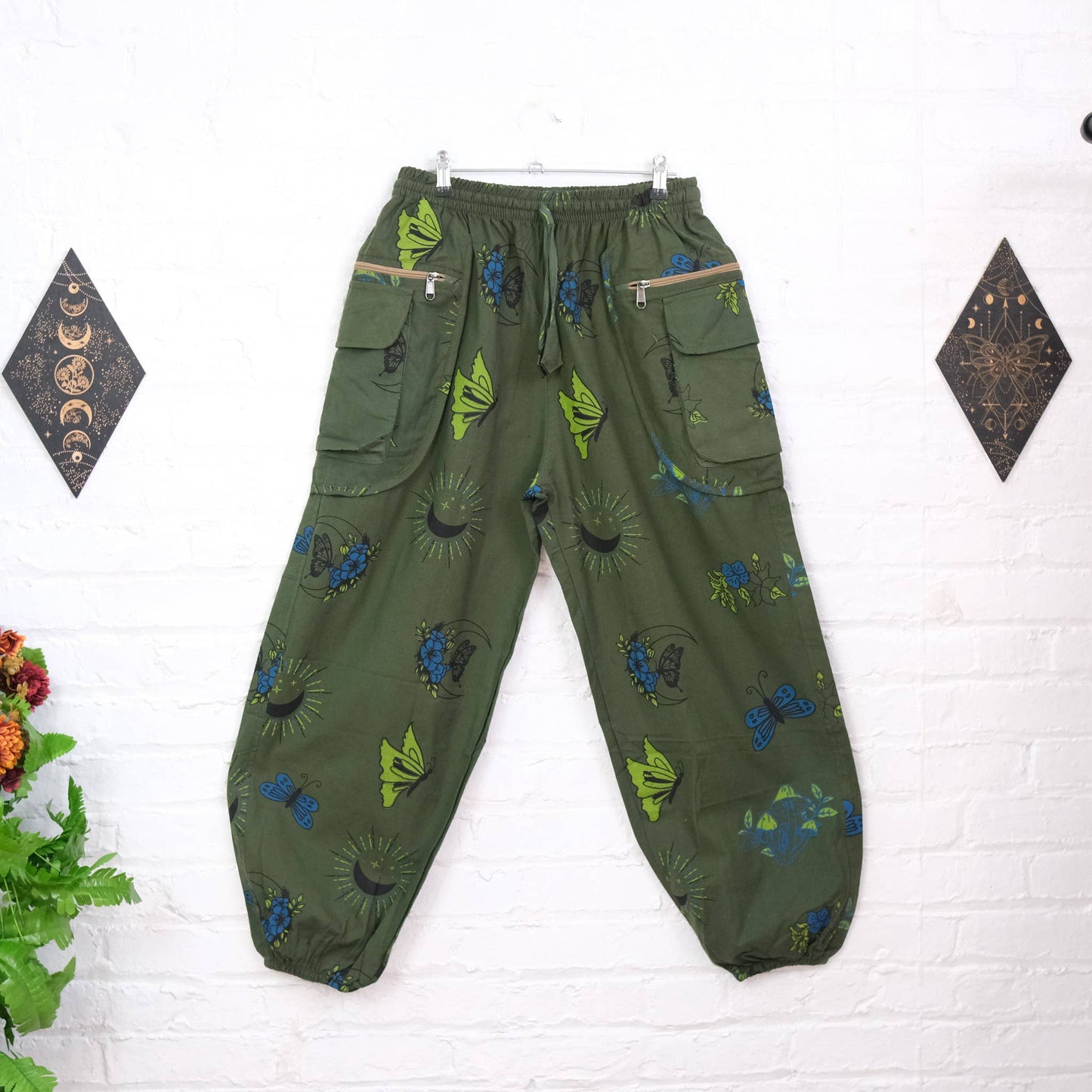 Whimsy Goth Inspired Boho Hippie Unisex Baggy Pants: Beige / Plus Size