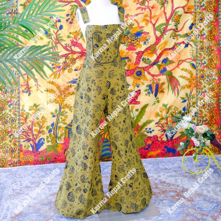Magical Celestial/Mushroom Wide Leg Jumpsuit: Green / Plus Size
