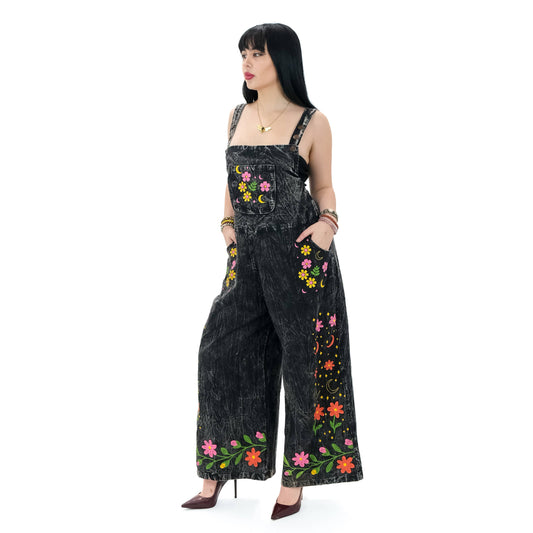 Stonewashed Cotton Celestial Jumpsuit: Gray / Plus Size