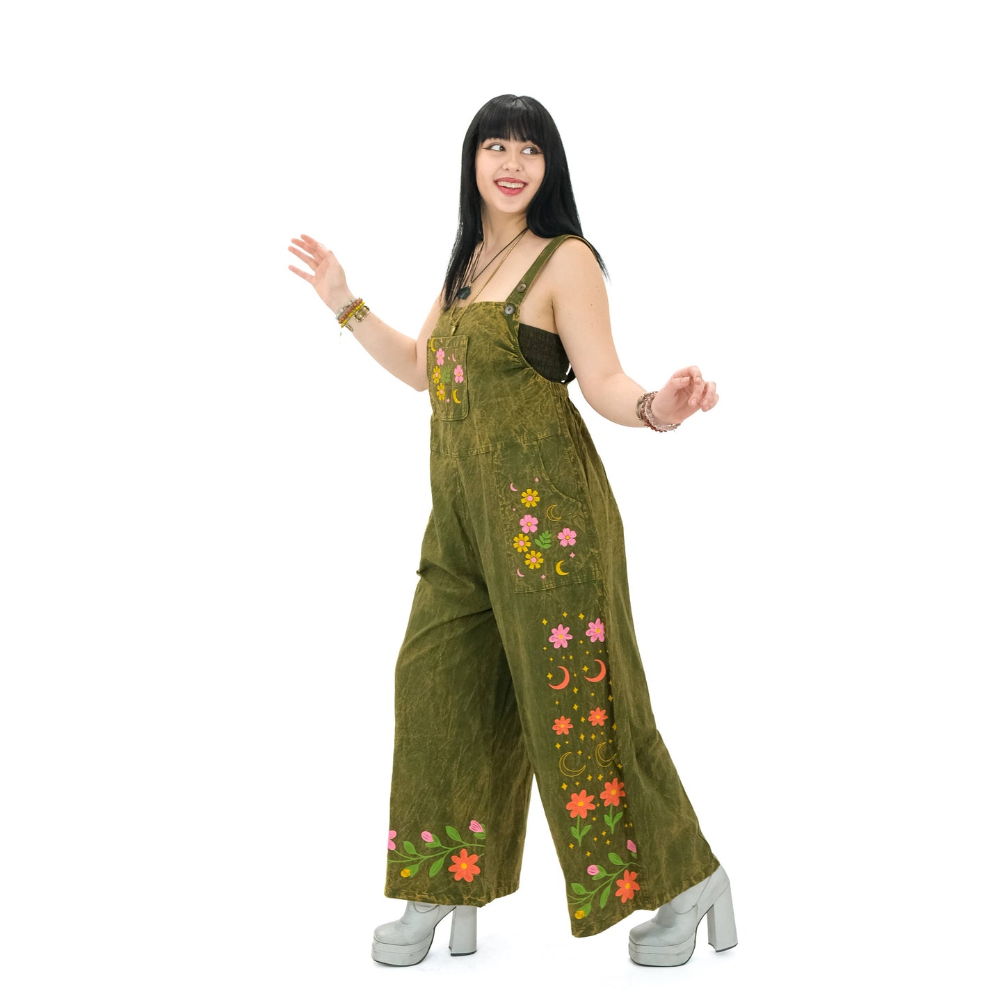 Stonewashed Cotton Celestial Jumpsuit: Gray / Plus Size