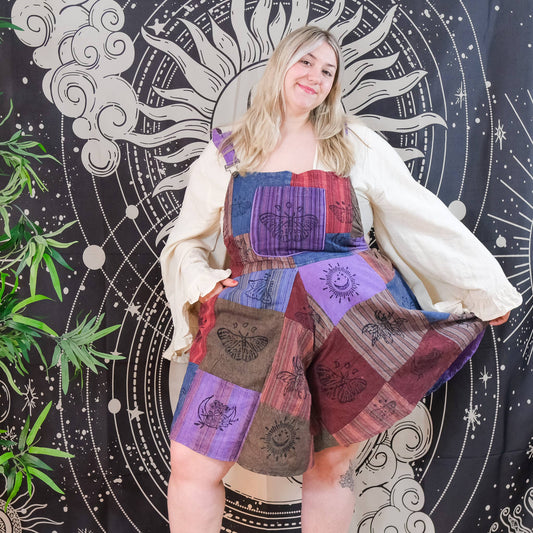 Patchwork Wide Leg Flowy Short Romper: Purple / One Size