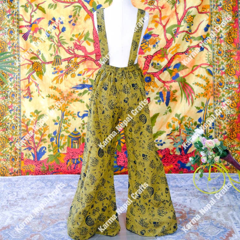 Magical Celestial/Mushroom Wide Leg Jumpsuit: Green / Plus Size