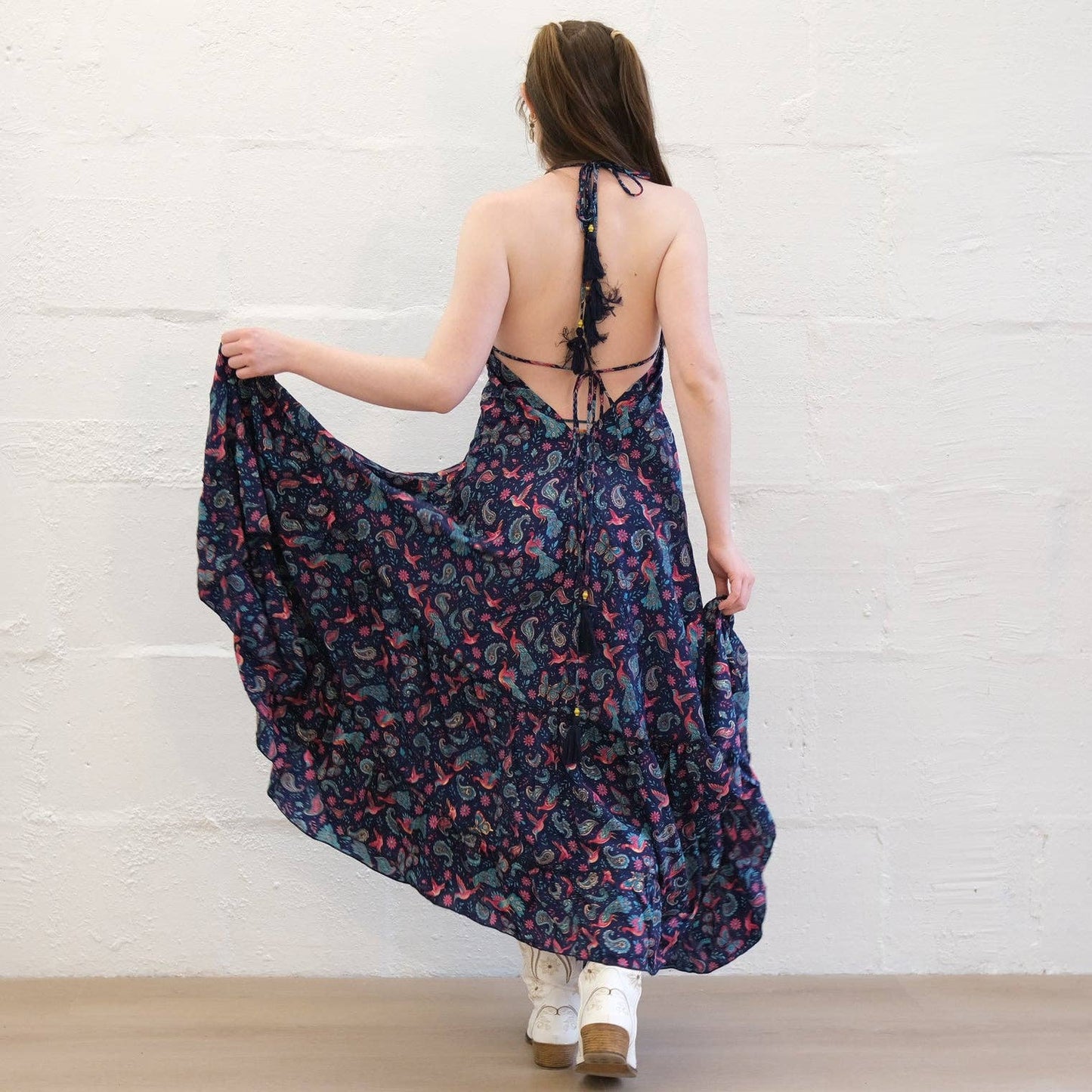 Boho Goddess Maxi Tiered Backless Dress: Black