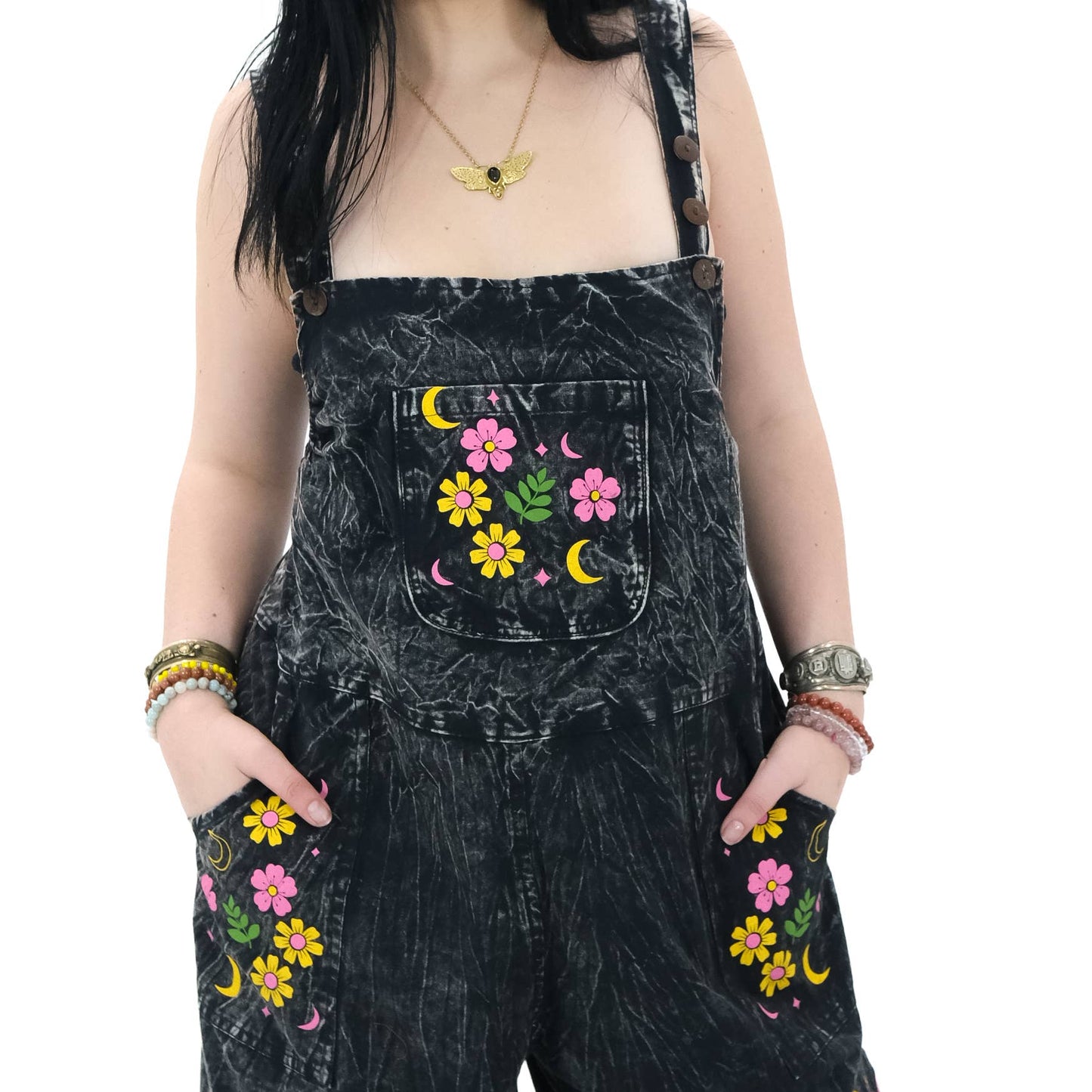 Stonewashed Cotton Celestial Jumpsuit: Gray / Plus Size