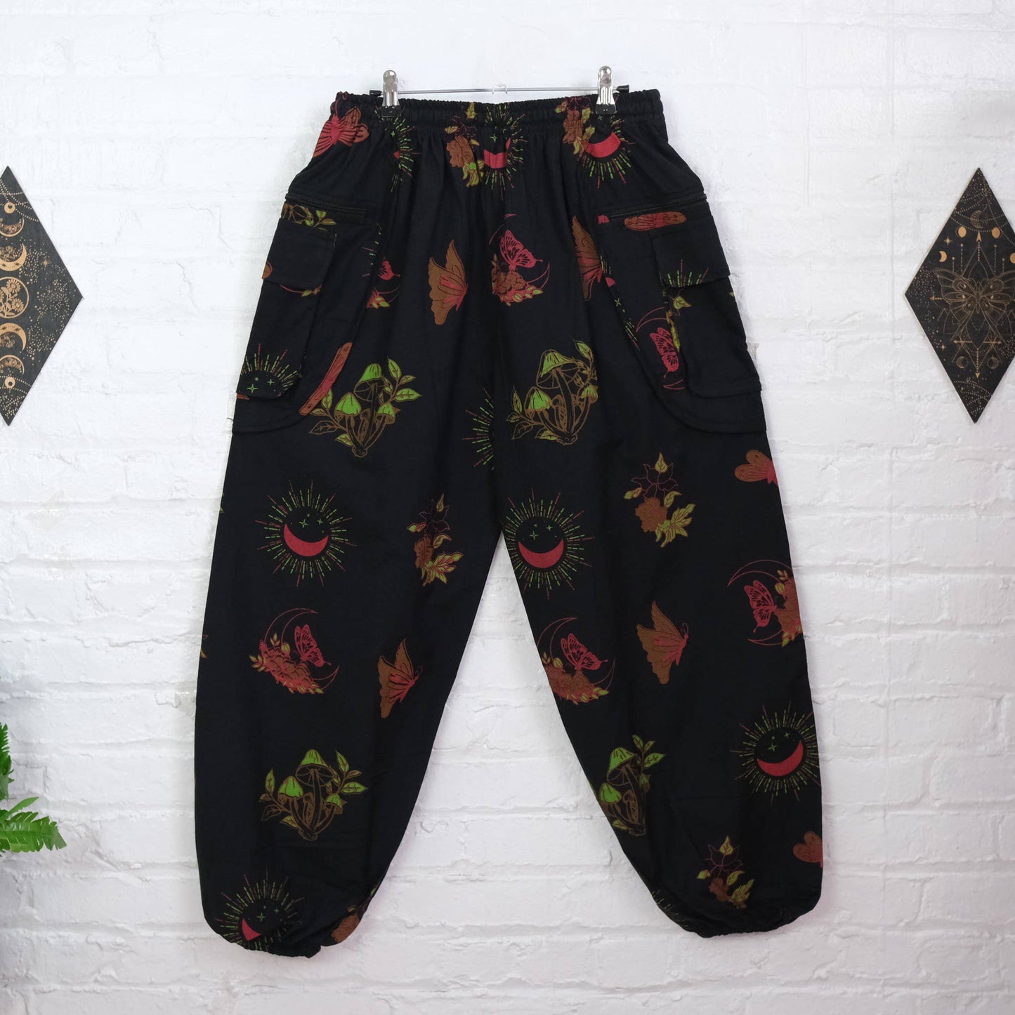 Whimsy Goth Inspired Boho Hippie Unisex Baggy Pants: Green / L/XL