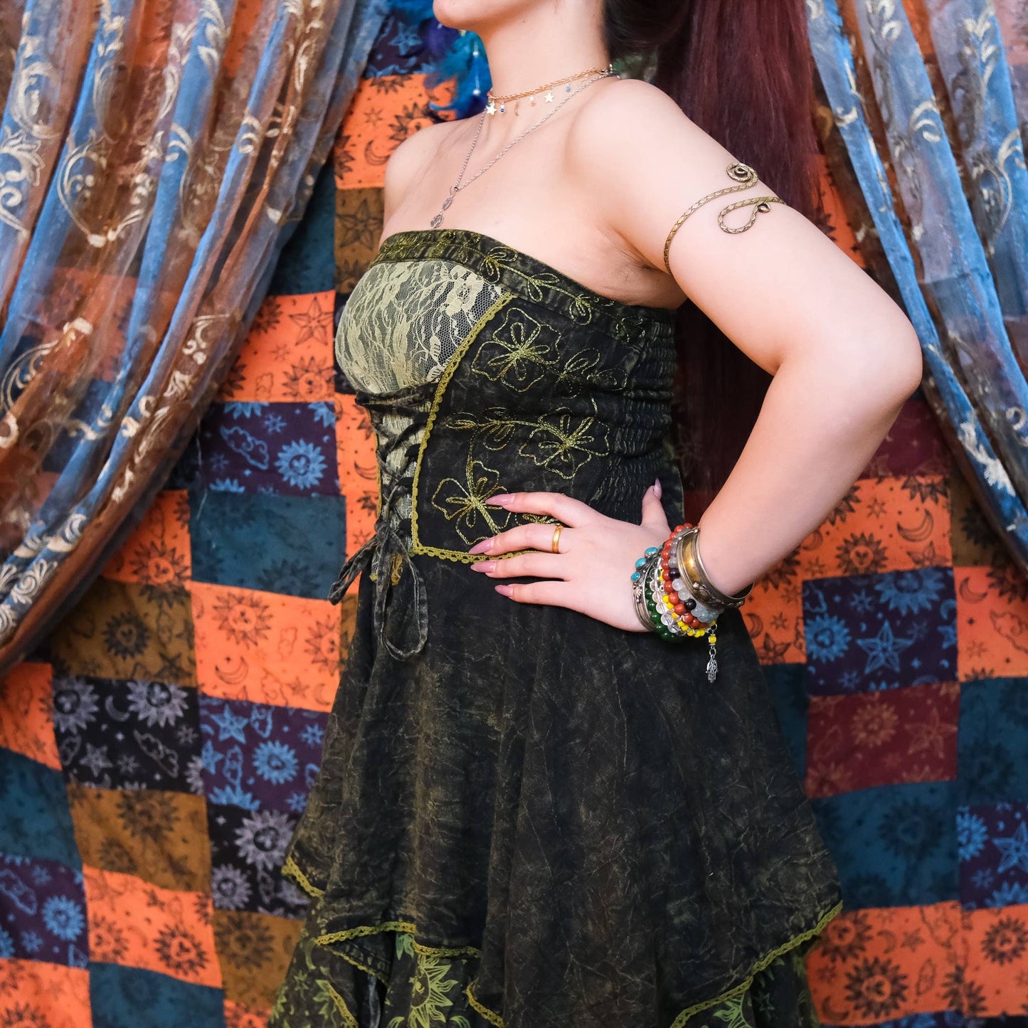Witchy Celestial Asymmetrical Pixie Dress: Gray / L/XL