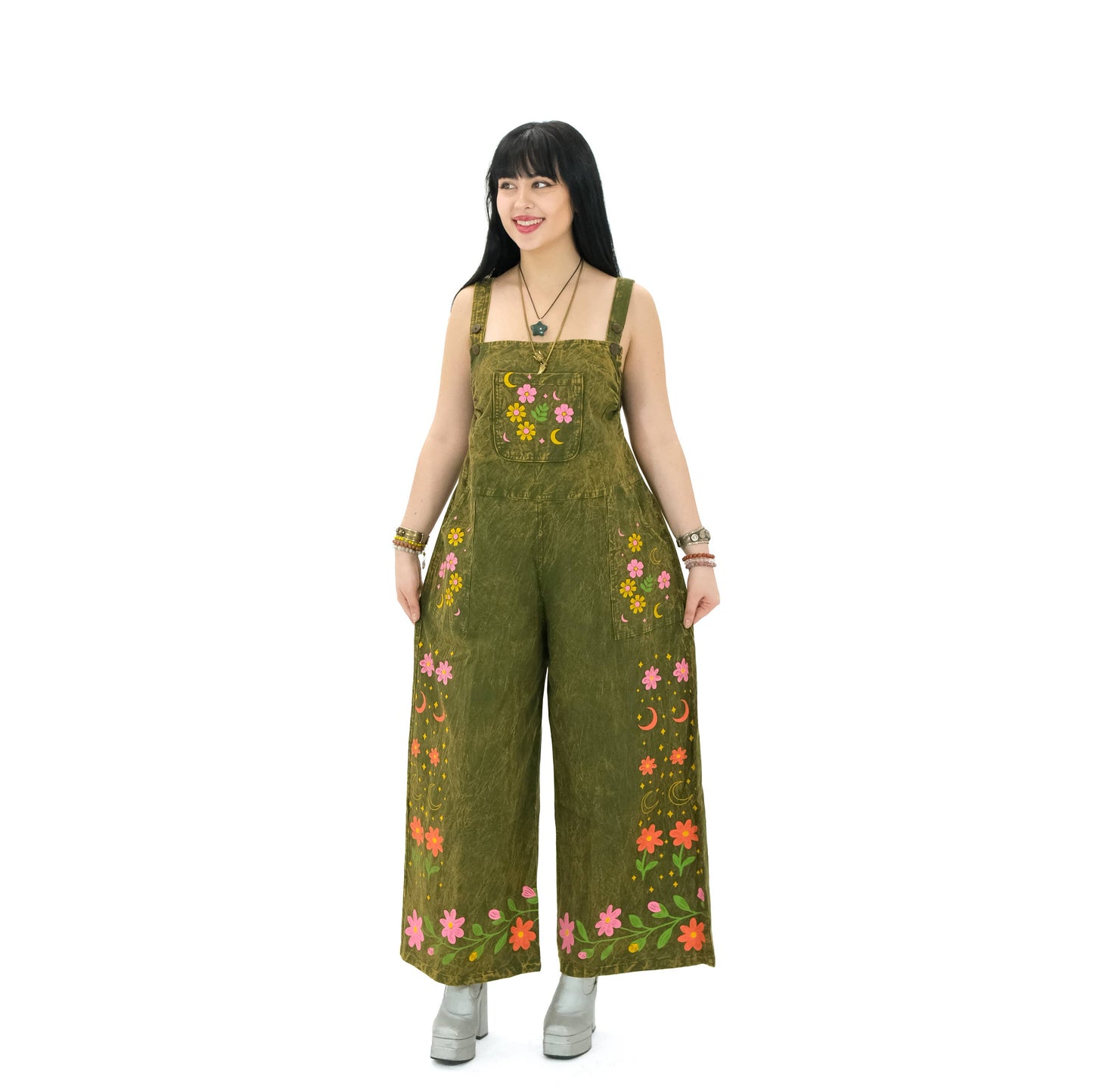 Stonewashed Cotton Celestial Jumpsuit: Gray / Plus Size
