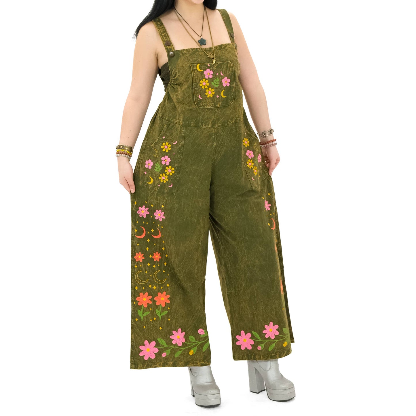 Stonewashed Cotton Celestial Jumpsuit: Gray / Plus Size
