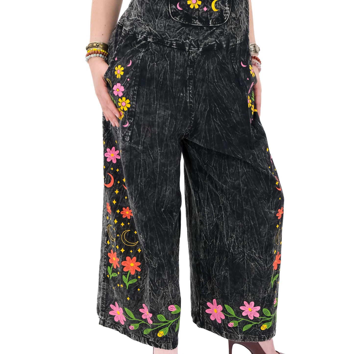 Stonewashed Cotton Celestial Jumpsuit: Gray / Plus Size