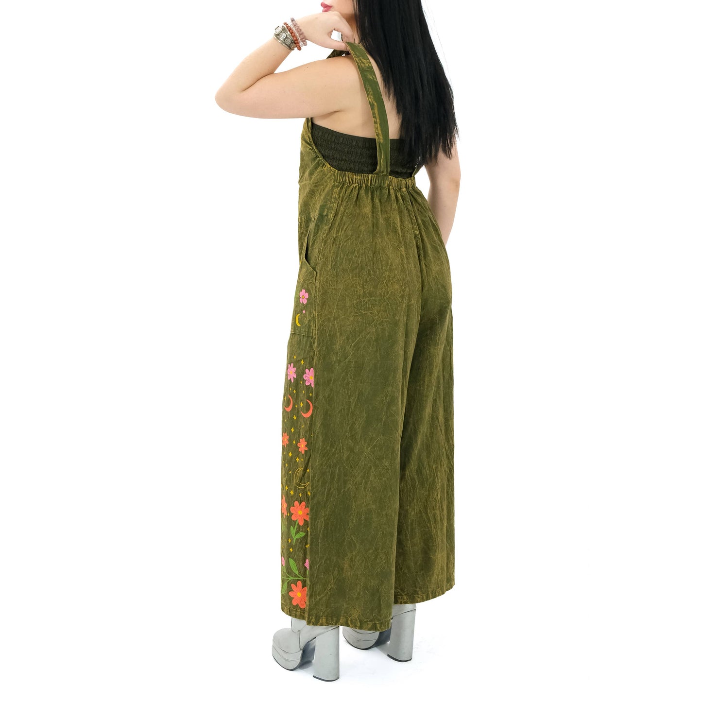Stonewashed Cotton Celestial Jumpsuit: Gray / Plus Size