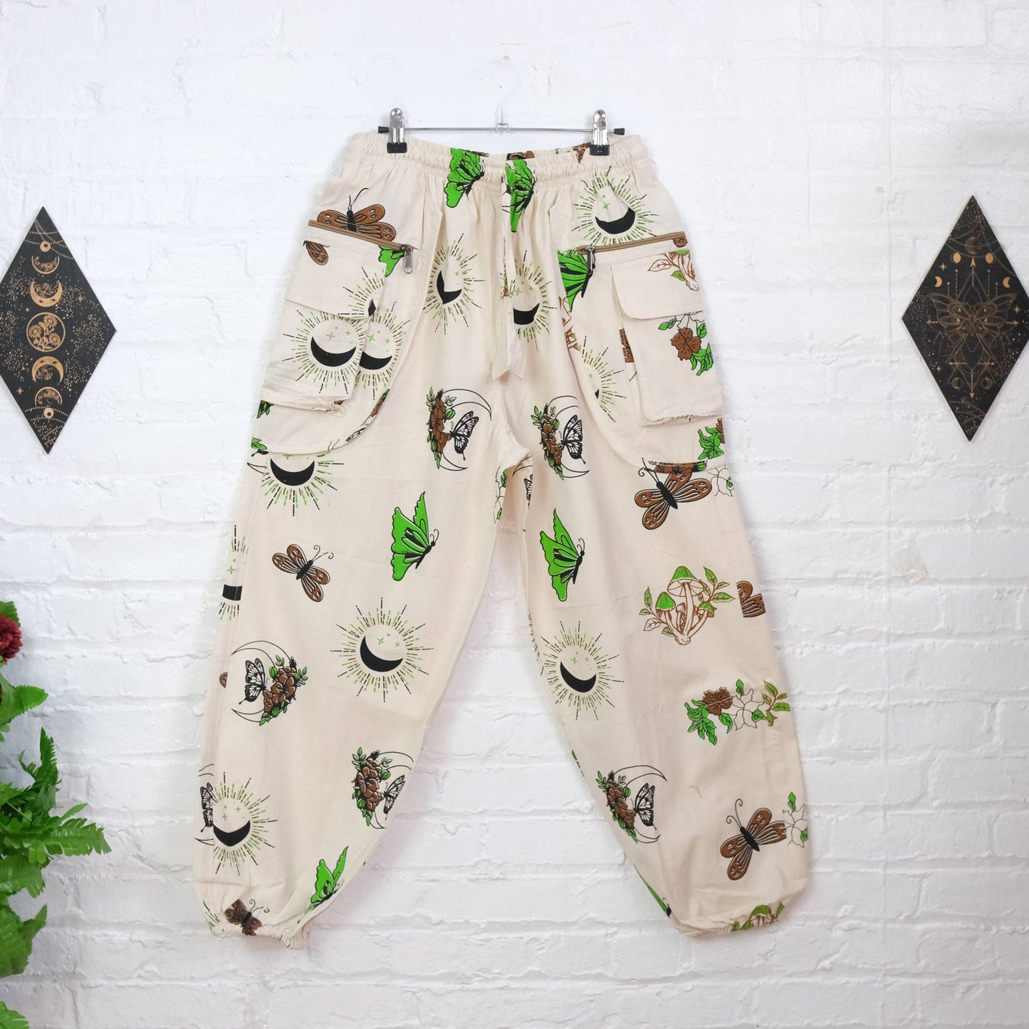 Whimsy Goth Inspired Boho Hippie Unisex Baggy Pants: Beige / Plus Size