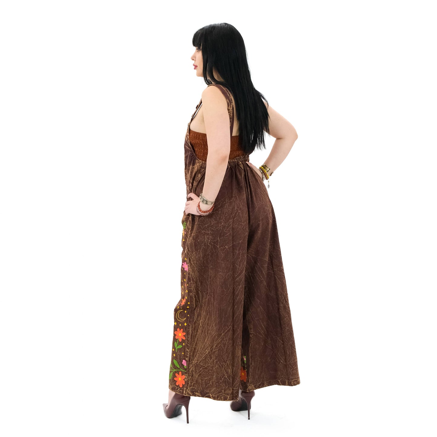 Stonewashed Cotton Celestial Jumpsuit: Gray / Plus Size