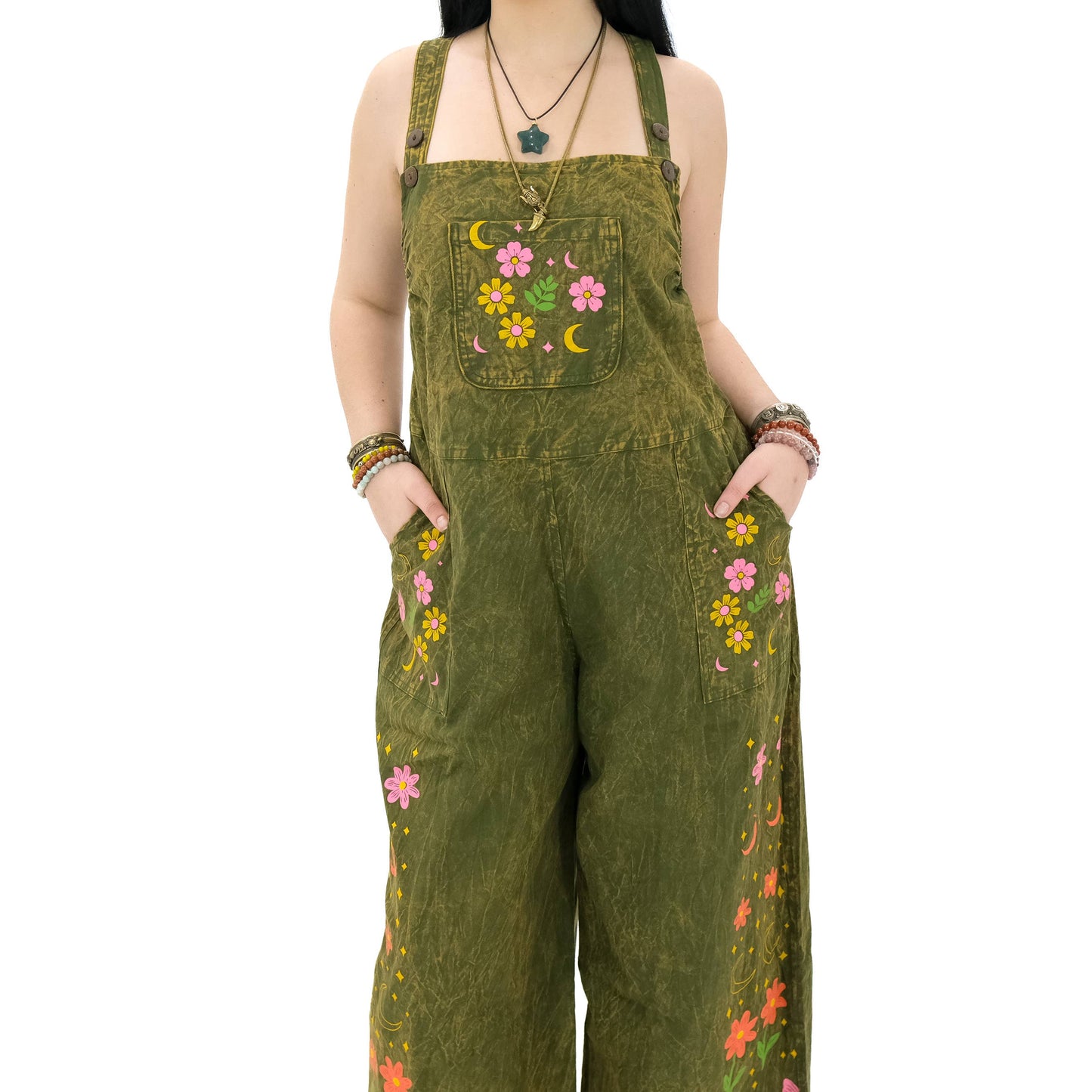 Stonewashed Cotton Celestial Jumpsuit: Gray / Plus Size