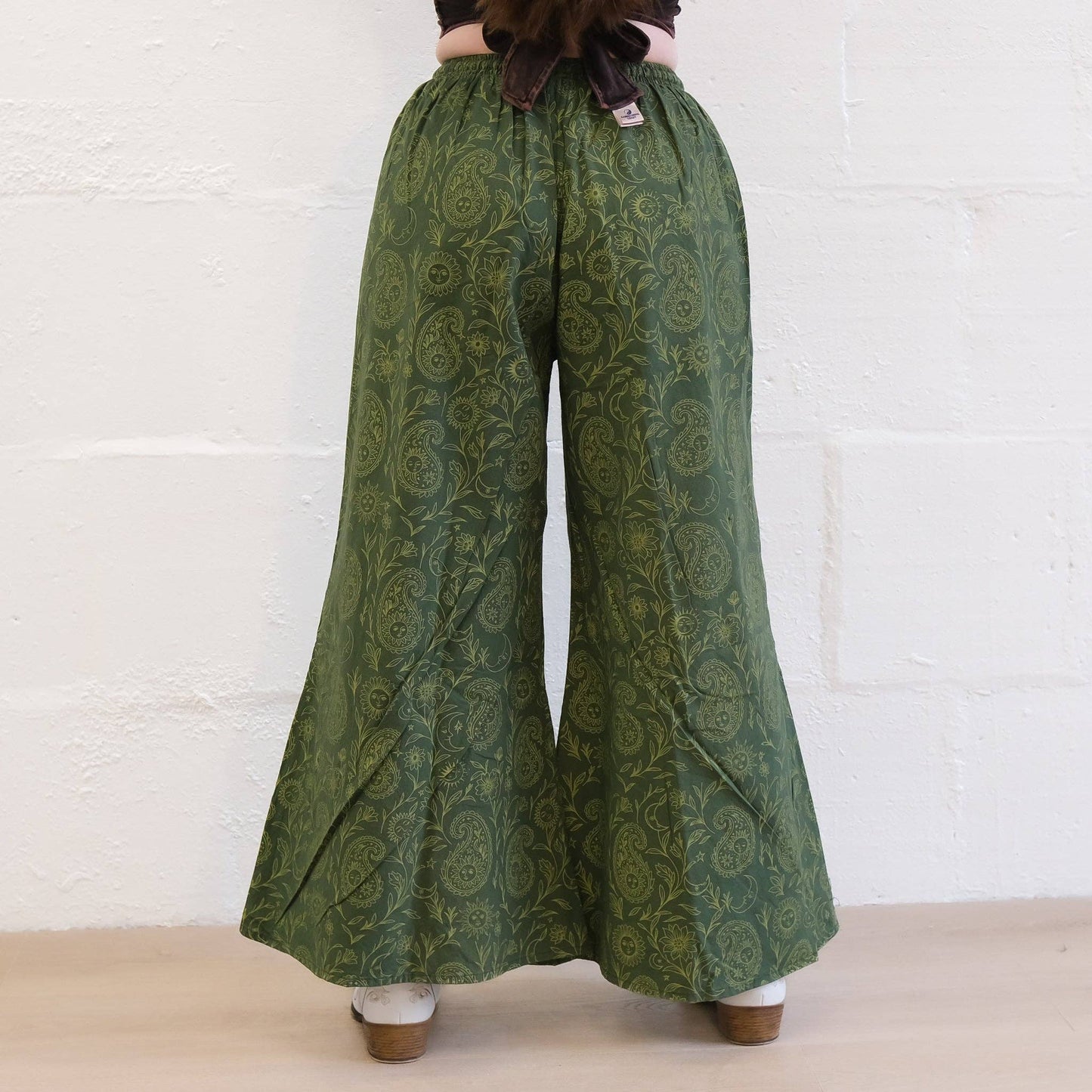 Flowy Paisley Boho Cotton Wide Leg Pants: Black / S/M