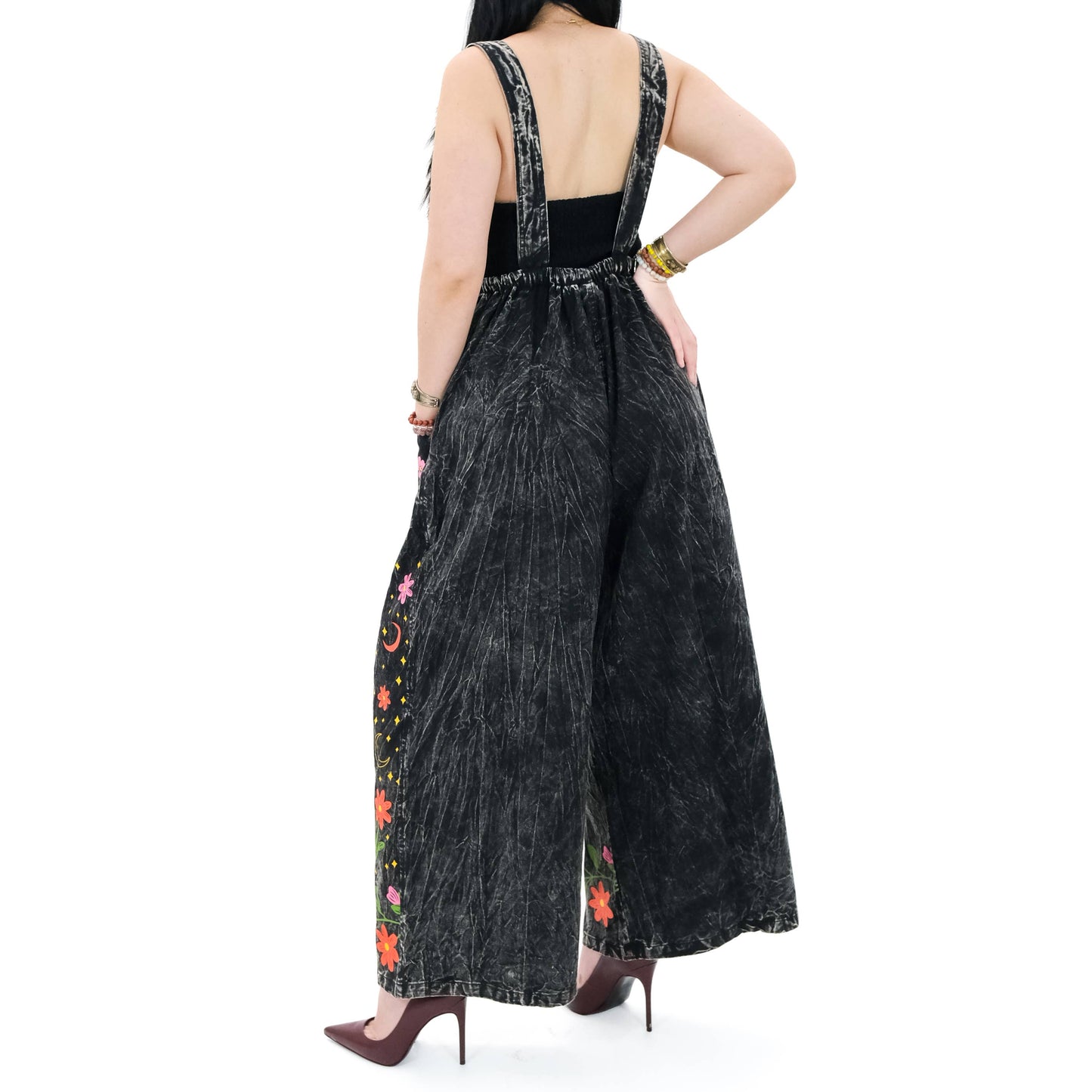 Stonewashed Cotton Celestial Jumpsuit: Gray / Plus Size