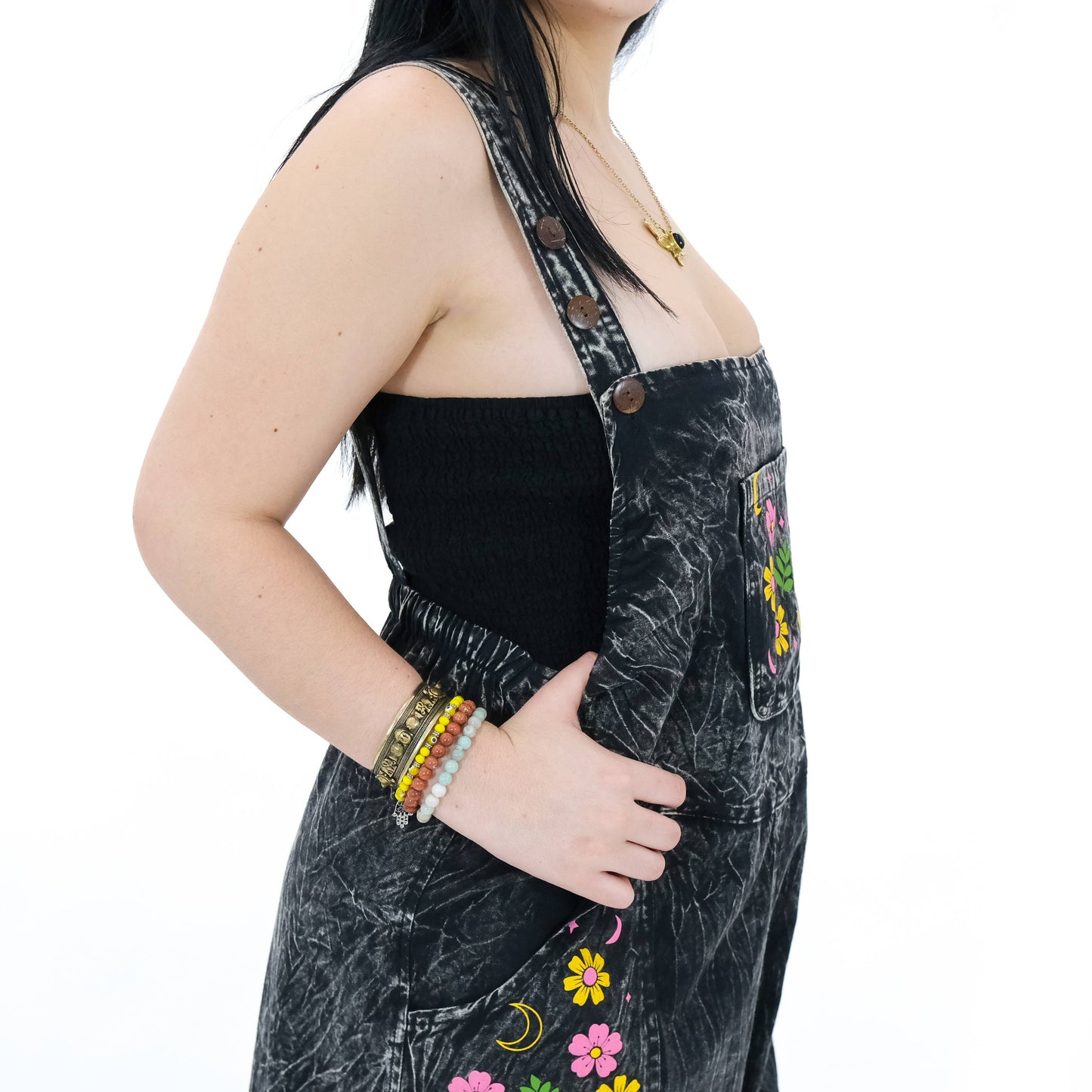 Stonewashed Cotton Celestial Jumpsuit: Gray / Plus Size