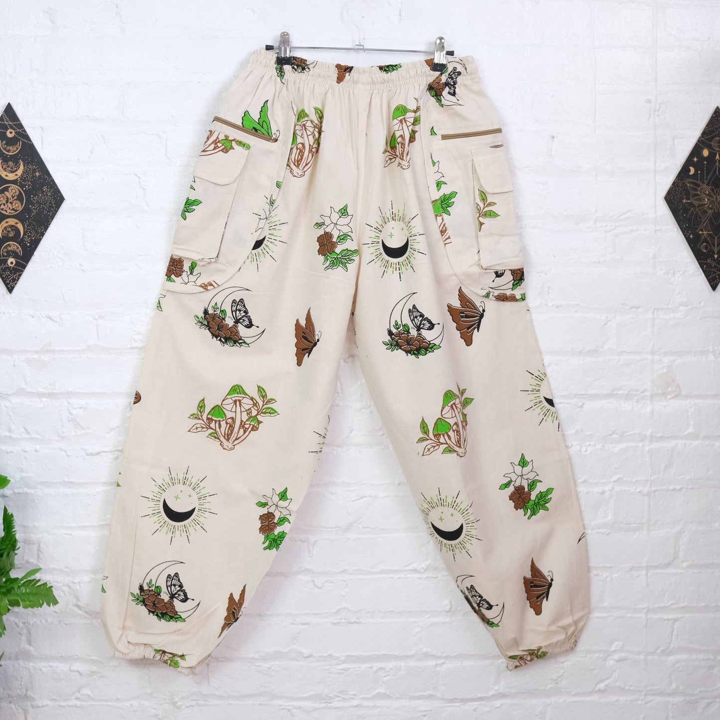 Whimsy Goth Inspired Boho Hippie Unisex Baggy Pants: Beige / Plus Size